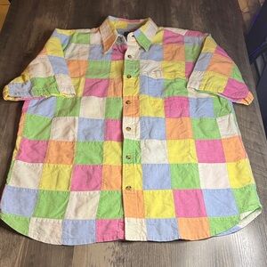 Vintage Casual Pastel Patchwork Button-Down Shirt - 100% Cotton